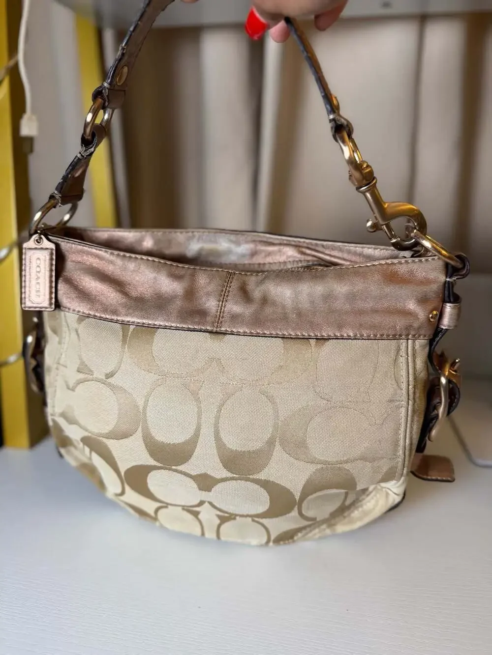 Coach Zoe Signature Metallic Rose Gold Hobo Shoulder Bag 12657